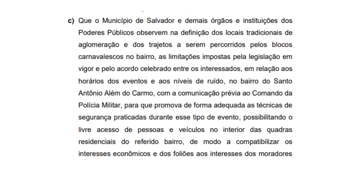 Trecho da recomendação do MP-BA para o Carnaval no bairro