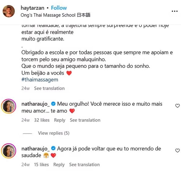 Elogios de Natinha ao então namorado