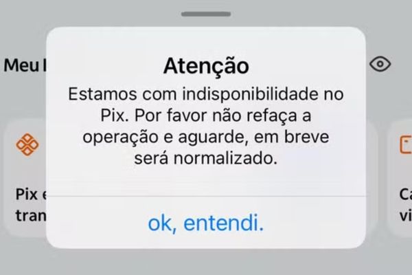 Mensagem de instabilidade no Pix