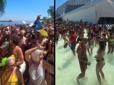 Imagem - Foliões invadem piscinas do Museu do Amanhã, no Rio, para fugir do calor durante bloco