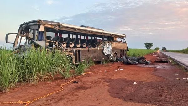 Ônibus ficou destruído em batida