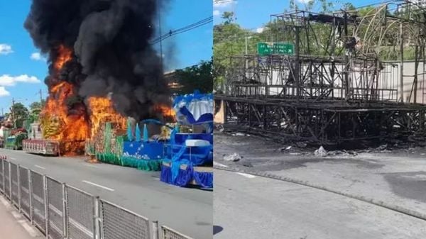 Carros alegóricos pegaram fogo