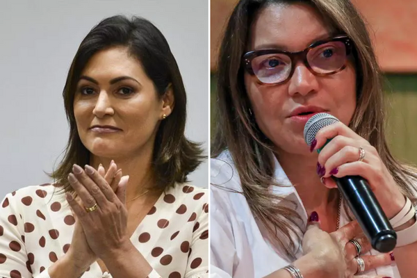 Michelle Bolsonaro à esquerda e Janja, à direita