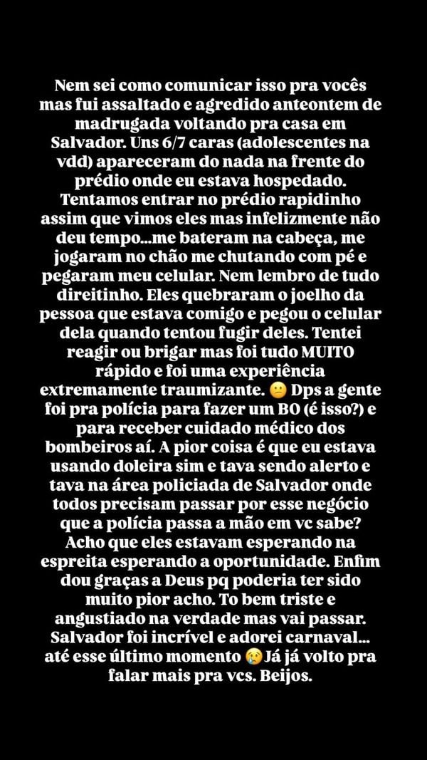 Relato publicado no Instagram