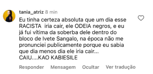 Comentário da atriz Tânia Tôko