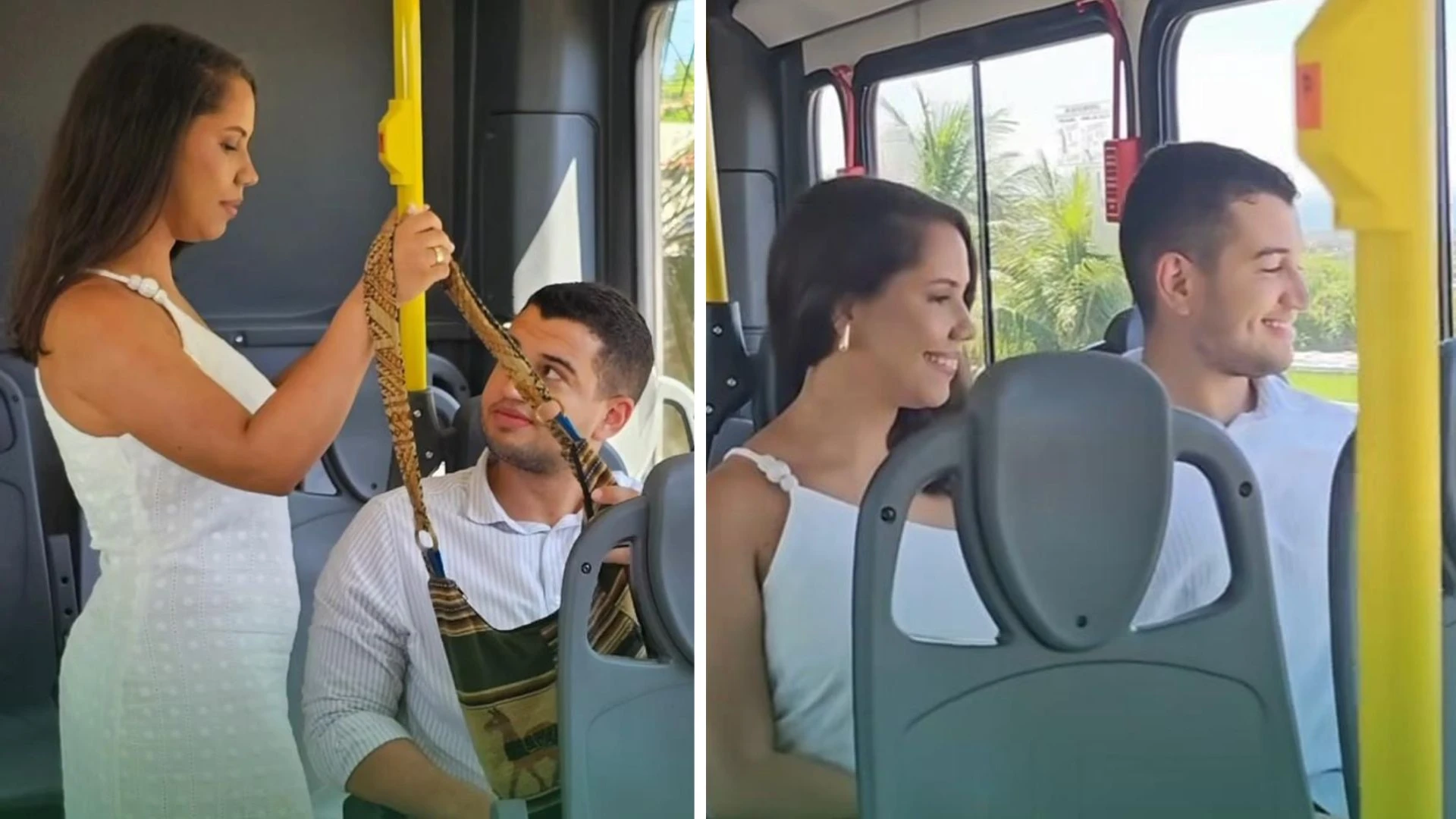 Imagem - Casal que se conheceu em ônibus faz ensaio de noivado dentro de terminal; veja