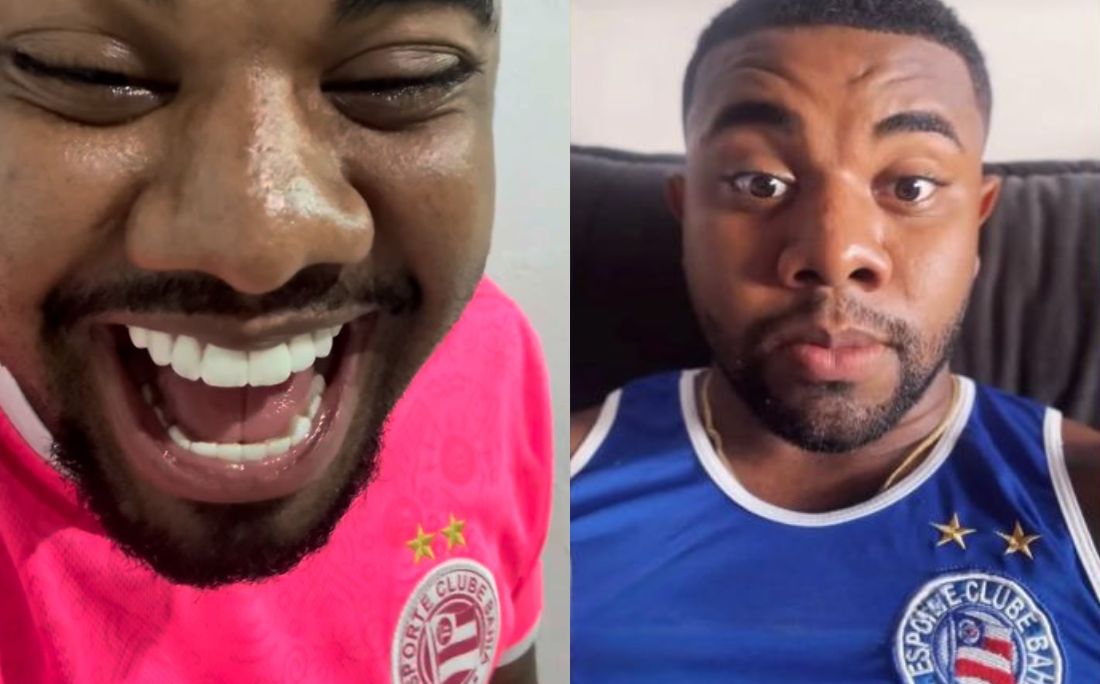 Davi Brito viralizou por usar camisas pirateadas do Bahia por Reprodução