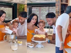 Imagem - Ao lado de Mavie, Neymar faz bolo de aniversário para Bruna Biancardi; veja o vídeo