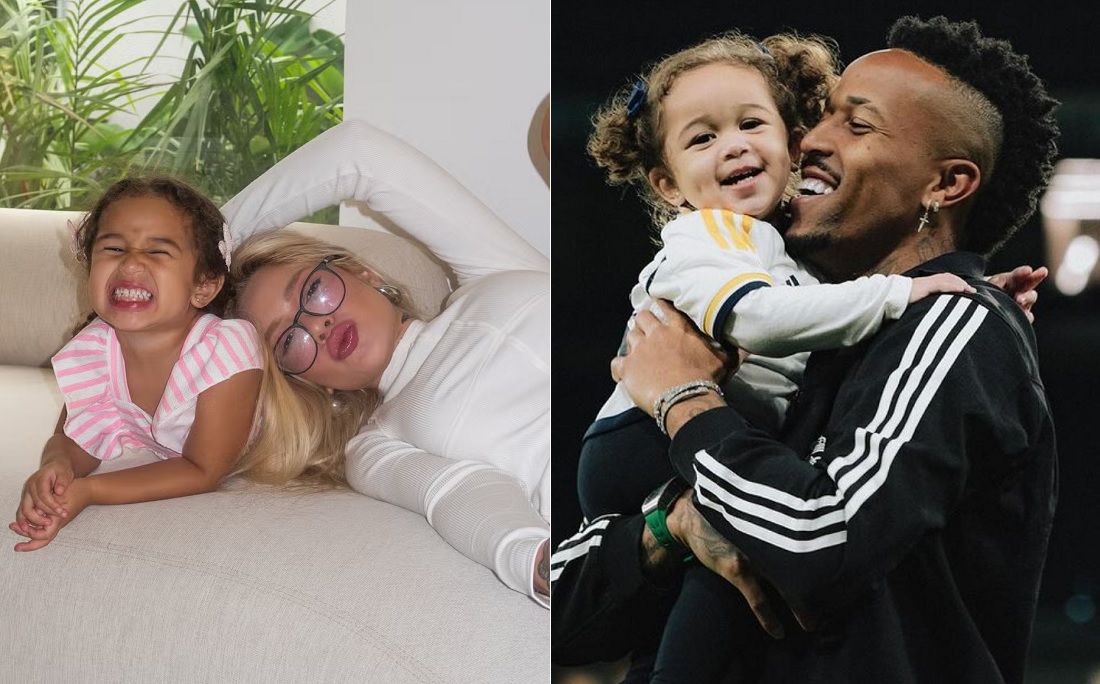 Cecília com a mãe, Karoline Lima, e o pai, Éder Militão por Reprodução