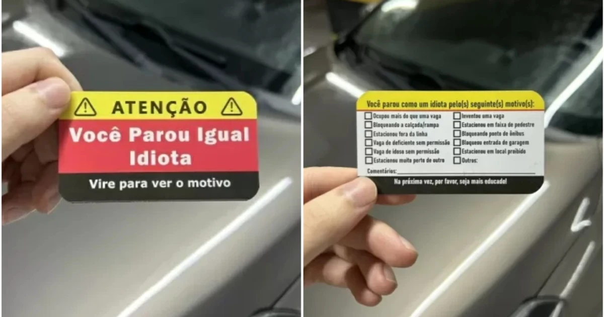 Imagem - 'Você parou igual idiota': cartão no para-brisa com recado debochado vira hit e negócio lucrativo