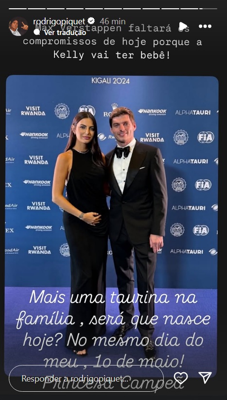 Rodrigo Piquet comemorou possível chegada da filha de Kelly e Max
