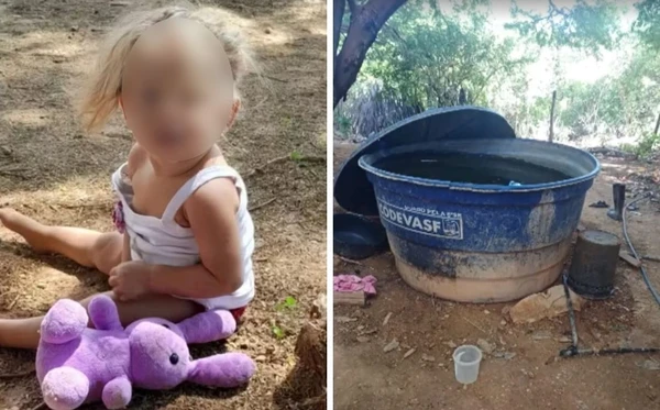 Maria Eduarda subiu em um balde e caiu na caixa d'água