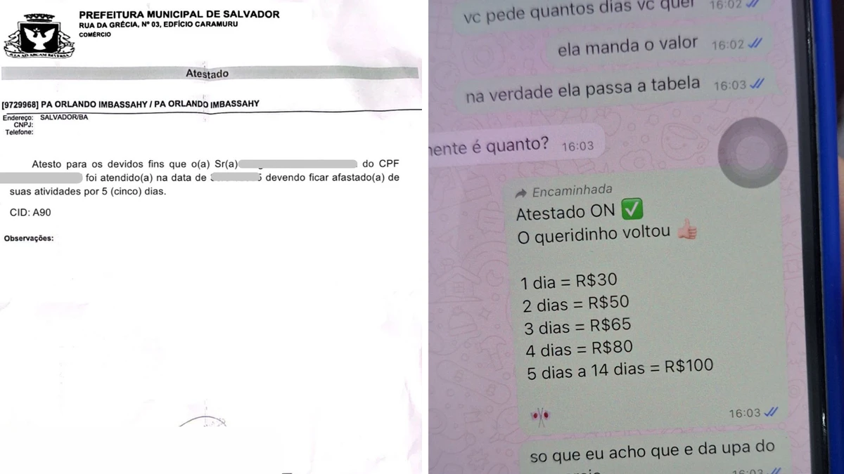 Atestados médicos com insígnia da Prefeitura de Salvador são vendidos por WhatsApp
