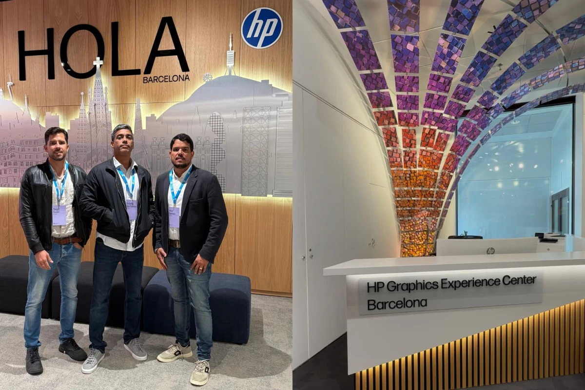 Sócios da Blueartes visitam a fábrica da HP, em Barcelona.