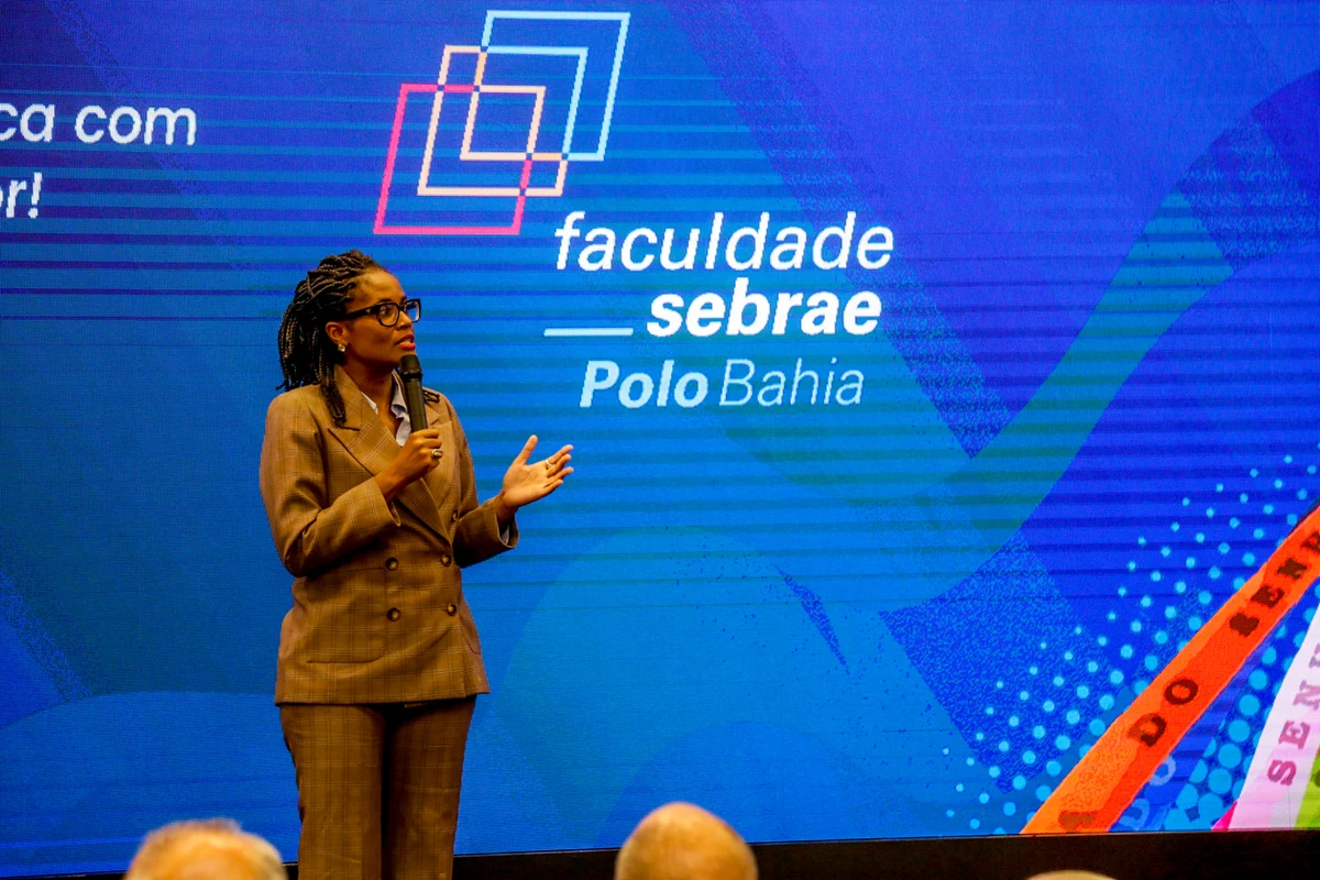 Djamila Ribeiro durante a aula inaugural da Faculdade Sebrae, em Salvador