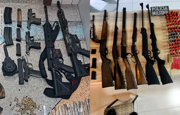 Fuzis e submetralhadoras apreendidas pela polícia