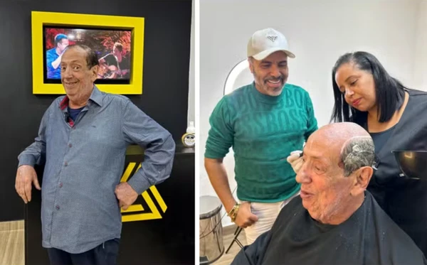 Marcos Oliveira em preparação para colocar prótese capilar