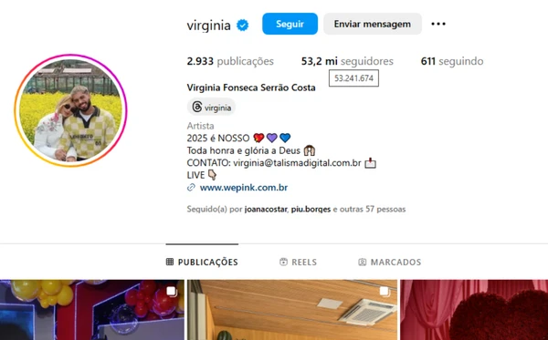 Seguidores de Virginia nesta quarta-feira (14)