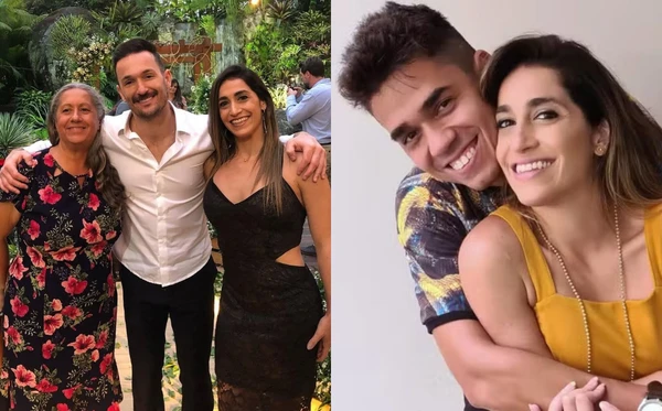 Daniele Hypolito com a mãe, dona Geni, e o irmão Diego; e com o marido, Fábio Castro