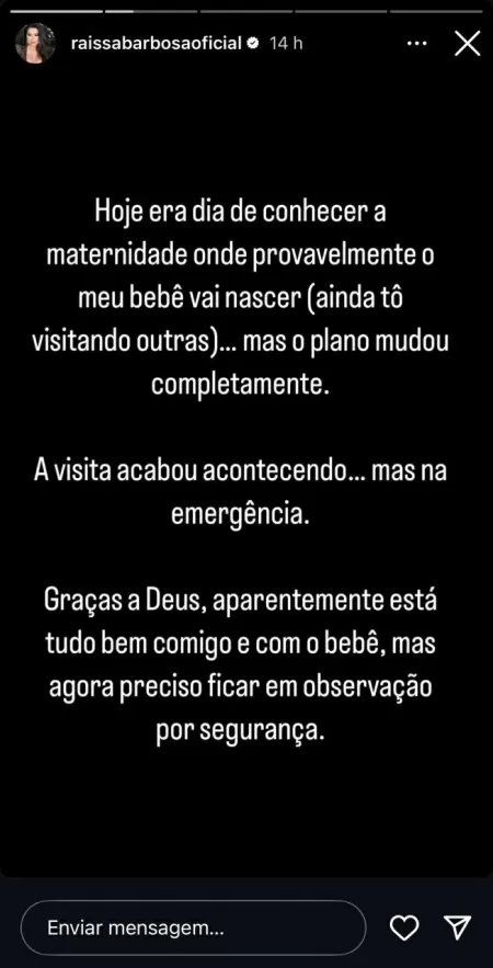 Raissa Barbosa foi para hospital após cair da escada