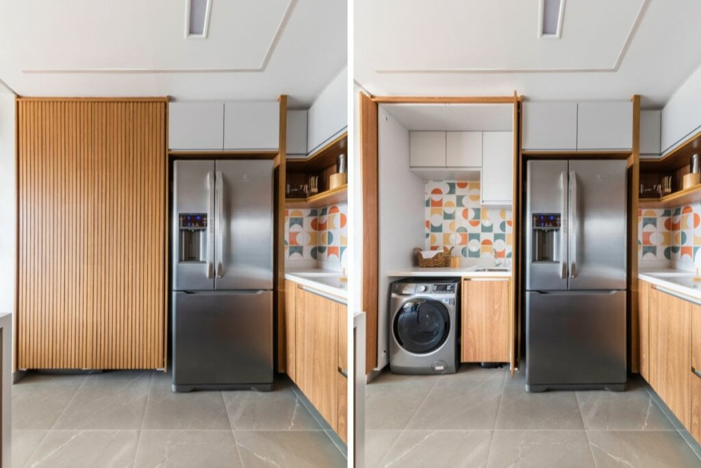 As portas escamoteáveis são perfeitas para quem quer economizar espaço (Projeto: BMA Studio | Imagem: Guilherme Pucci)