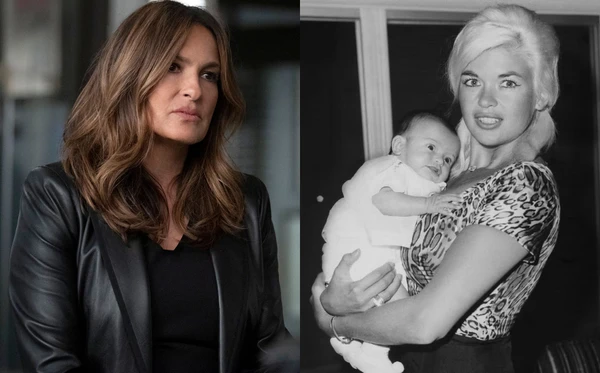 Mariska Hargitay em 'Law & Order: SVU' e no colo da mãe Jayne Mansfield em 1964