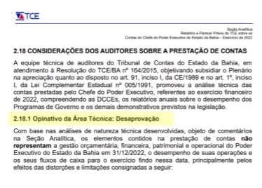 Reprodução do relatório do TCE