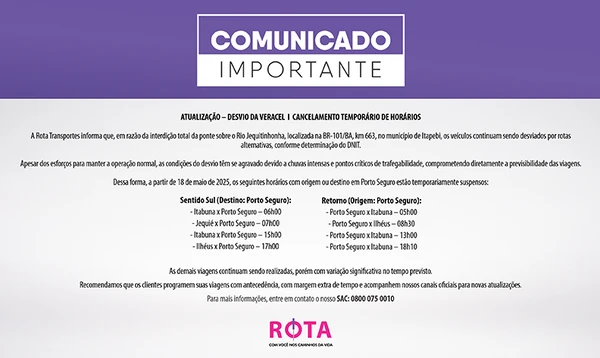 Comunicado sobre suspensão de horários