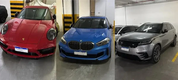 Os agentes federais apreenderam um Land Rover, duas BMWs e dois Porsches