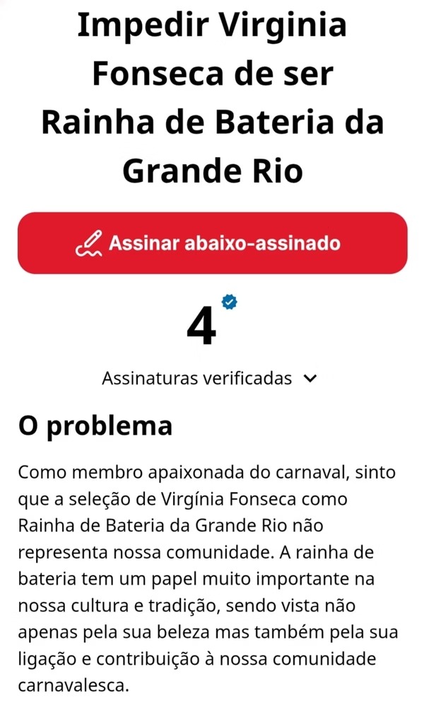 Abaixo-assinado contra Virginia Fonseca na Grande Rio por Reprodução 