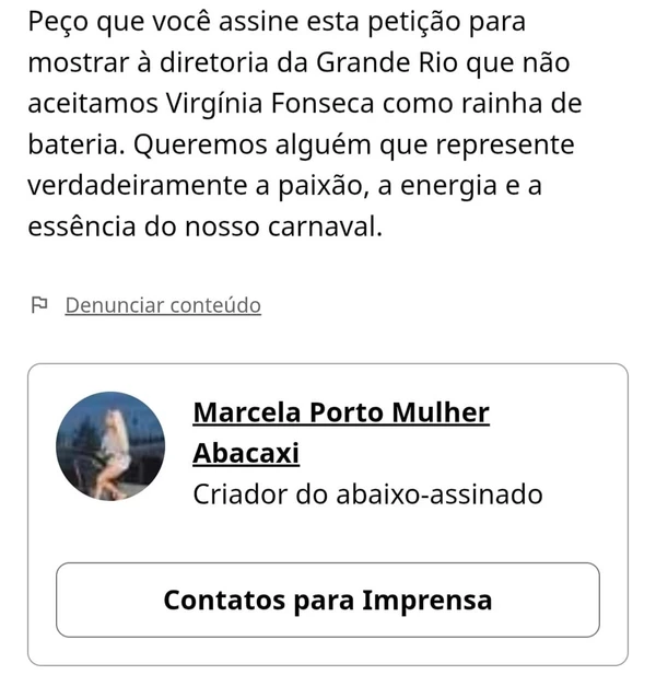 Abaixo-assinado contra Virginia Fonseca na Grande Rio por Reprodução 