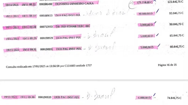 Extrato bancário mostra desvio de dinheiro 