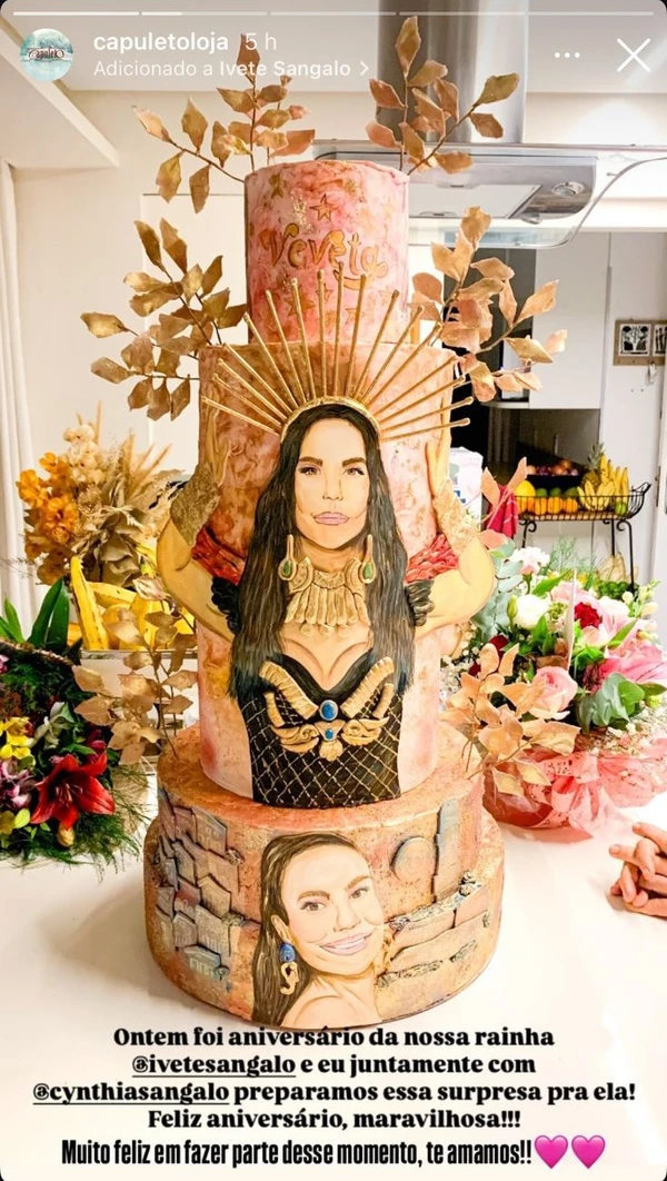 Bolo foi dado de presente à Ivete pela irmã Cynthia Sangalo