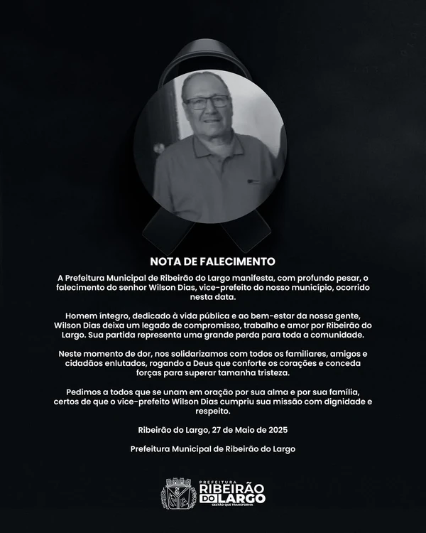 Nota oficial da prefeitura de Ribeirão Largo por Reprodução/Redes Sociais