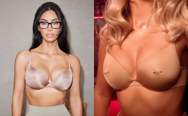 Sutiã com piercing de Kim Kardashian