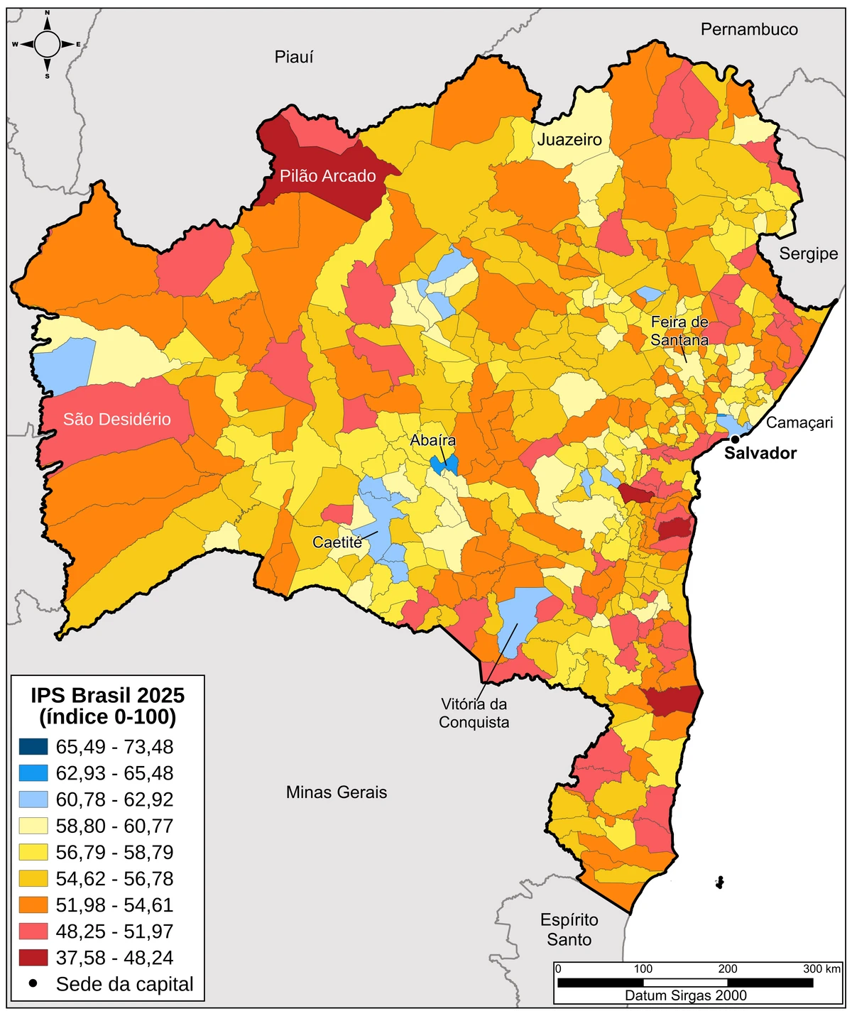 Cidades em tons vermelho escuro tiveram o pior desempenho