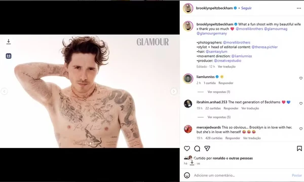 Brooklyn Beckham cobre tatuagem dedicada à mãe, Victoria por  Reprodução/Instagram