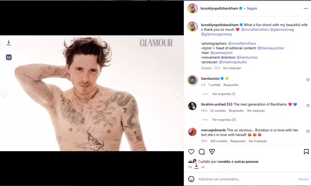 Brooklyn Beckham cobre tatuagem dedicada à mãe, Victoria por  Reprodução/Instagram