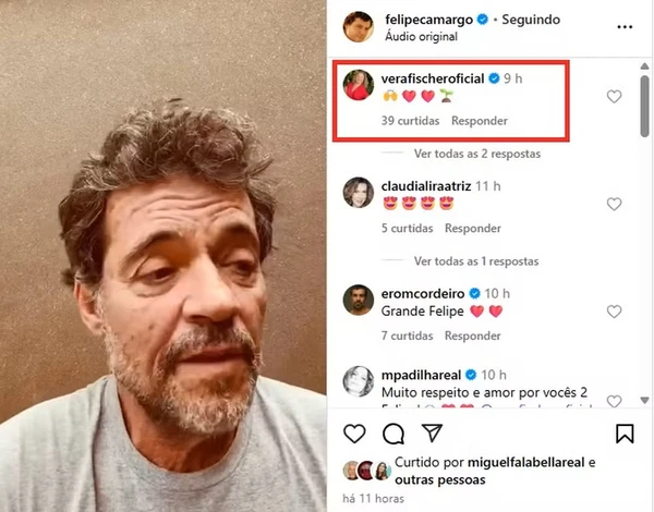 Vera Fischer comentou post de Felipe Camargo por Reprodução/Instagram