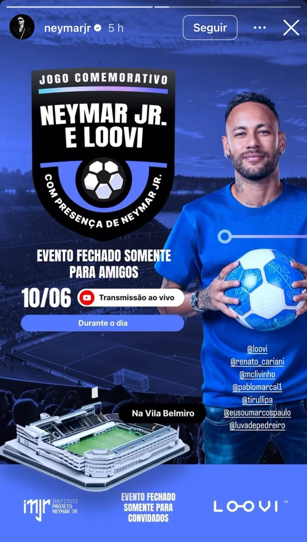 Neymar anuncia jogo comemorativo