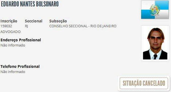Registro cancelado de Eduardo Bolsonaro na OAB