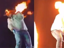 Imagem - Sertanejo Léo sofre queimaduras no rosto após explosão de máquina de fogo em show