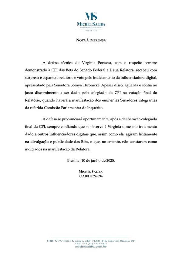 Documento divulgado por Michel Saliba