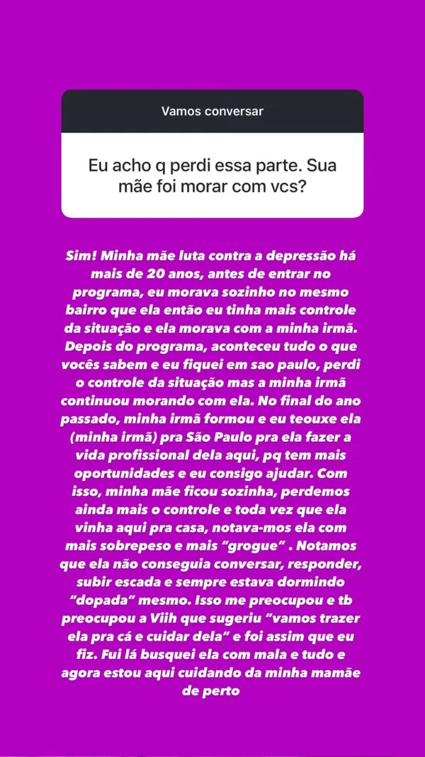 Eliezer explica decisão de levar a mãe para morar com Viih Tube e os filhos por Reprodução/Redes Sociais 