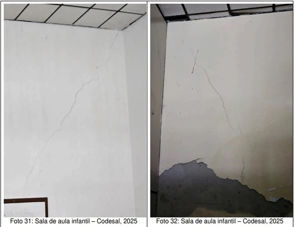 Fissuras na alvenaria da Escola Técnica São Joaquim por Reprodução/Codesal
