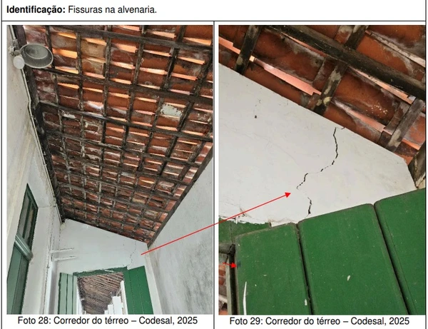 Fissuras na alvenaria da Escola Técnica São Joaquim por Reprodução/Codesal