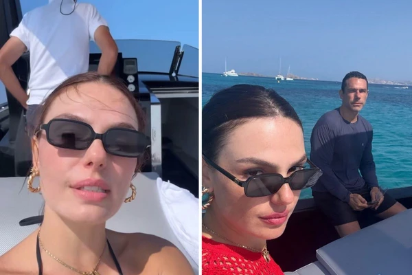Isis Valverde em passeio de lancha durante lua de mel com marido