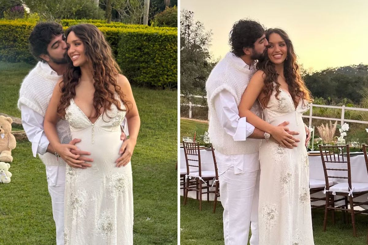 Rafa Kalimann e Nattan em chá revelação por Reprodução / Redes Sociais