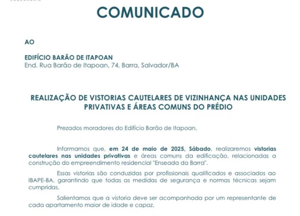 Apartamentos vizinhos foram vistoriados  por Reprodução 