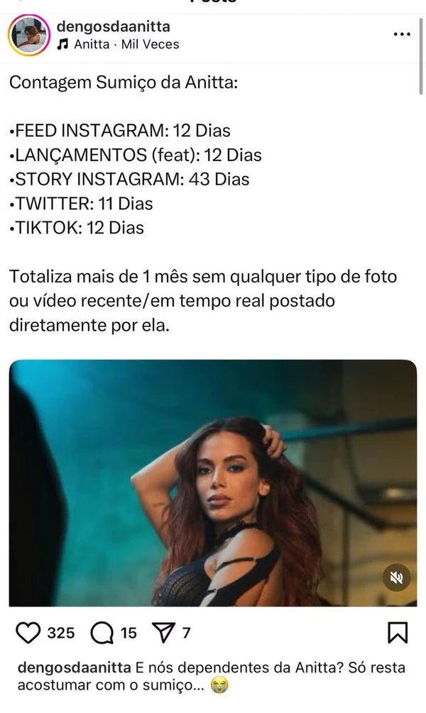 Fãs lamentam sumiço de Anitta